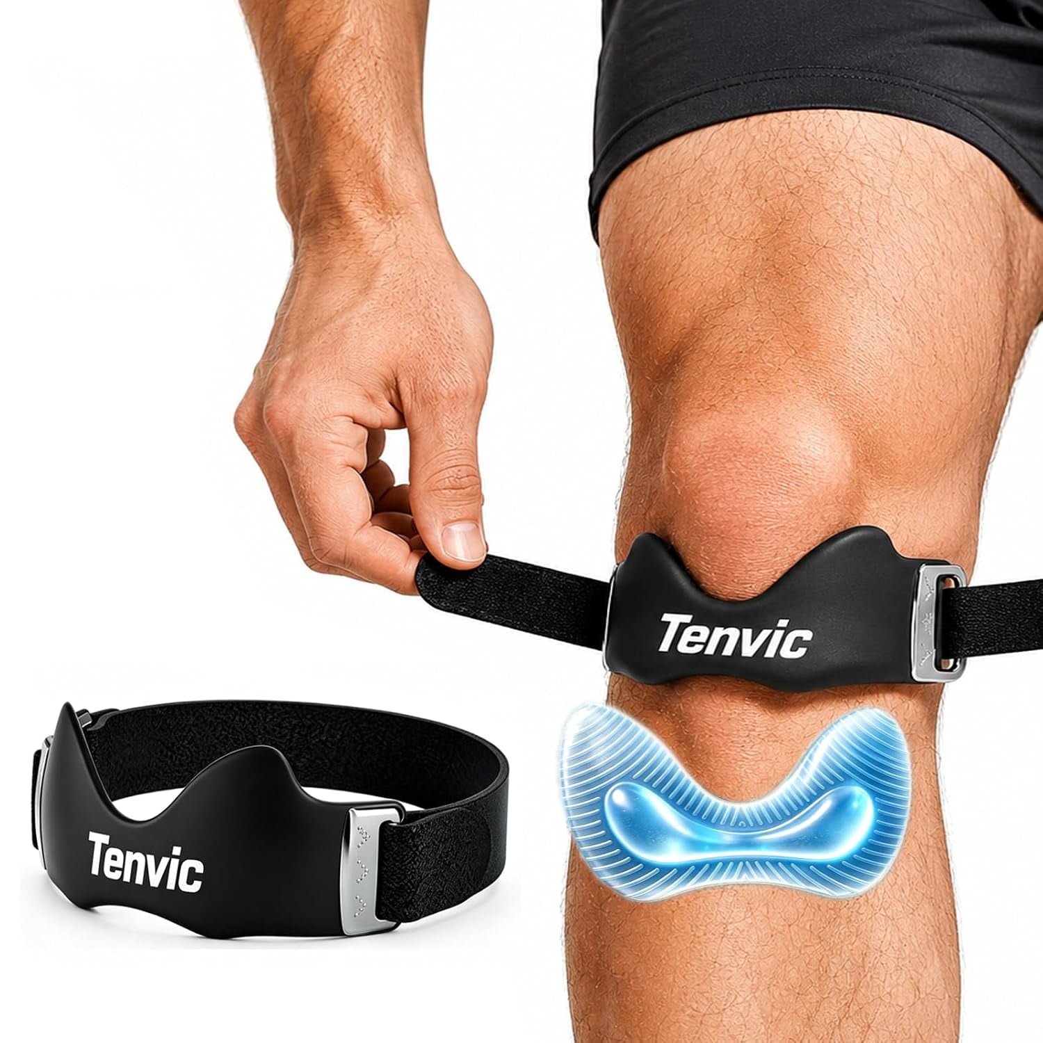 Patella Support Brace Silicone Pad Adjustable (Black) | Adjustable Patella Knee Strap with Silicone Pad Helps Support Knee Stability and Comfort during Running, Sports and Daily Use