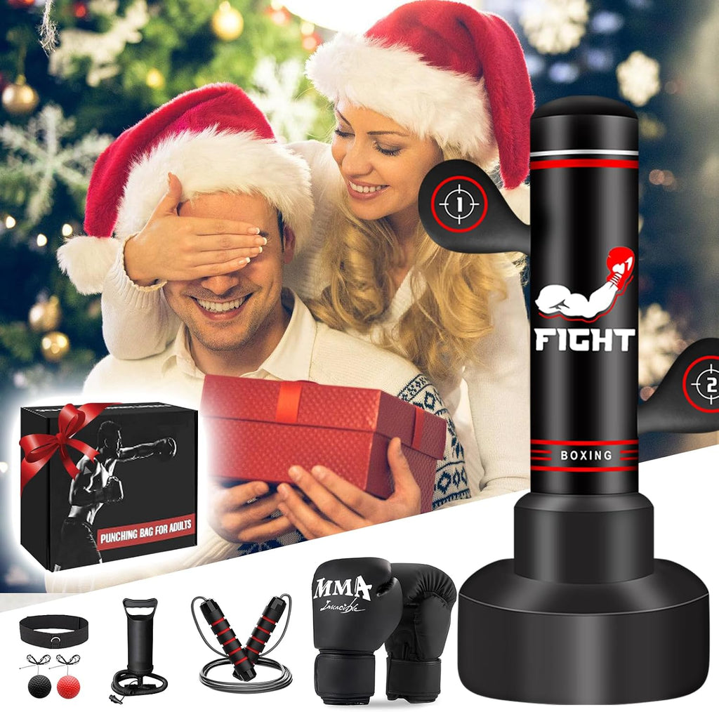 Heavy Punching Bag for Adults Teens, 70” Boxing Bag with Gloves, Pump | Punching Bag with Gloves, Pump and Jump Rope, Boxing Reflex Ball, Women Men Kickboxing Bags for Training MMA Fitness Home Gym