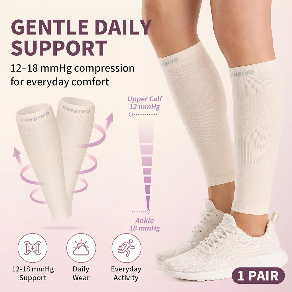 Calf Compression Sleeves for Women & Men - 12-18Mmhg Mild Compression Footless Leg Sleeves for Shin Splints Relief, Running, Travel, Workout & Daily Recovery - Breathable Calf Support