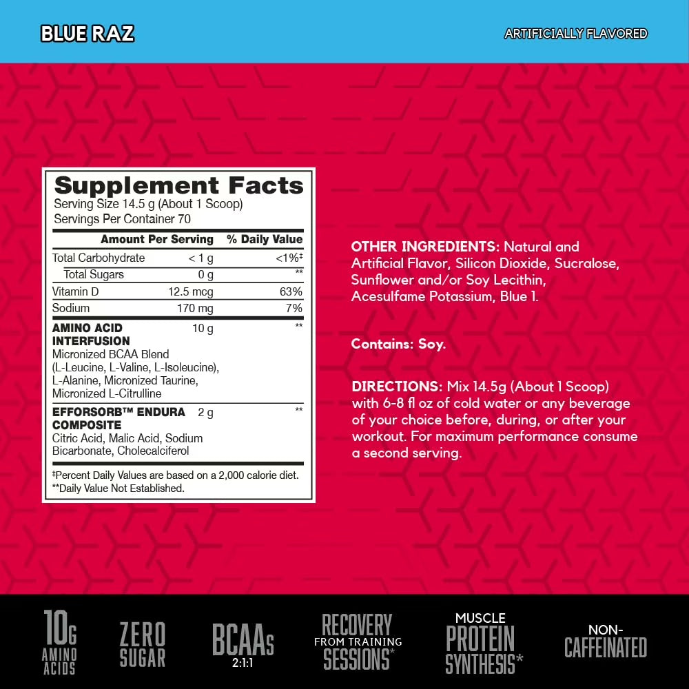 Amino X Amino Acids + BCAA Powder, Blue Raz, 70 Servings