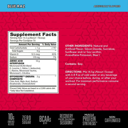 Amino X Amino Acids + BCAA Powder, Blue Raz, 70 Servings