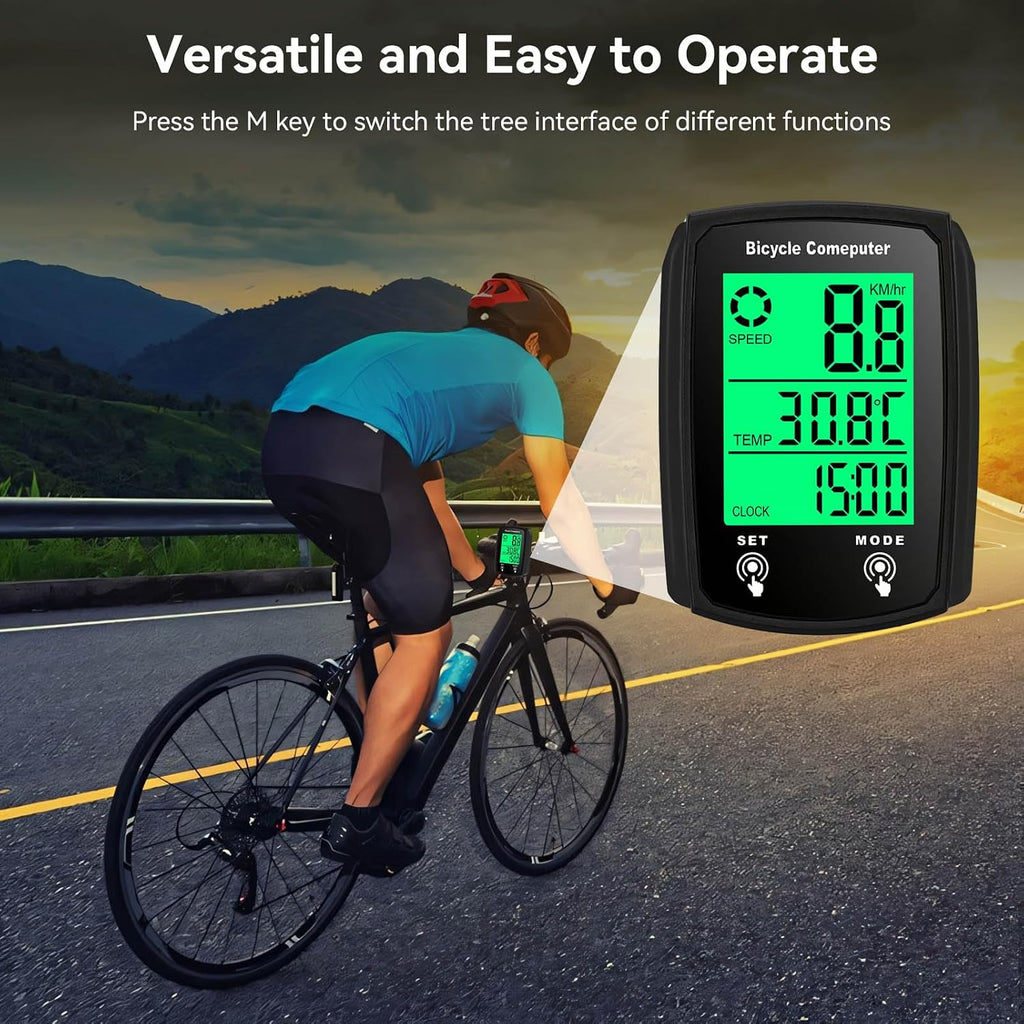 Bike Computer Wired, Bicycle Odometer Wired MPH KM/H Bike Speedometer Waterproof Bike Odometer with Touch Sensor Switch, Big Digital LCD Screen, Automatic Wake-Up