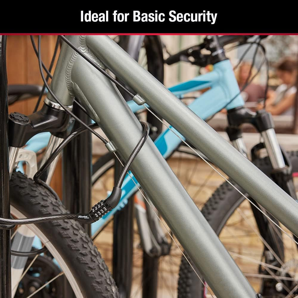 Black Set Preset Combination Bike Lock, Metal Cable Lock Has a Weather Resistant Vinyl Coating for Outdoor Equipment, Bicycles, 4 Feet Long, Pack of 2, 8143T