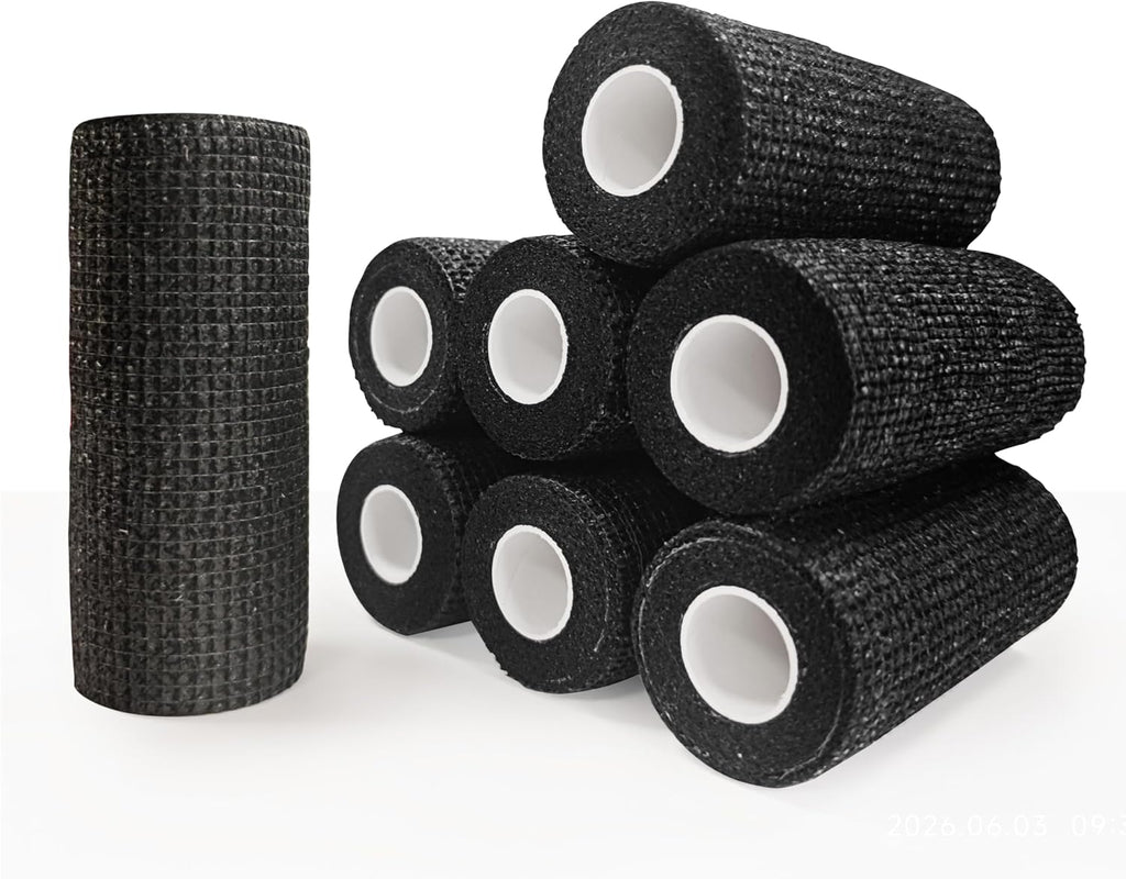 4" X 5Yd Self Adhesive Bandage Wrap Non-Woven Elastic Sports Tape | 8-Pack Medical Vet Wrap Cohesive Bandage Wrap Breathable, Waterproof, for Wrist Ankle Tattoo Grip, Black