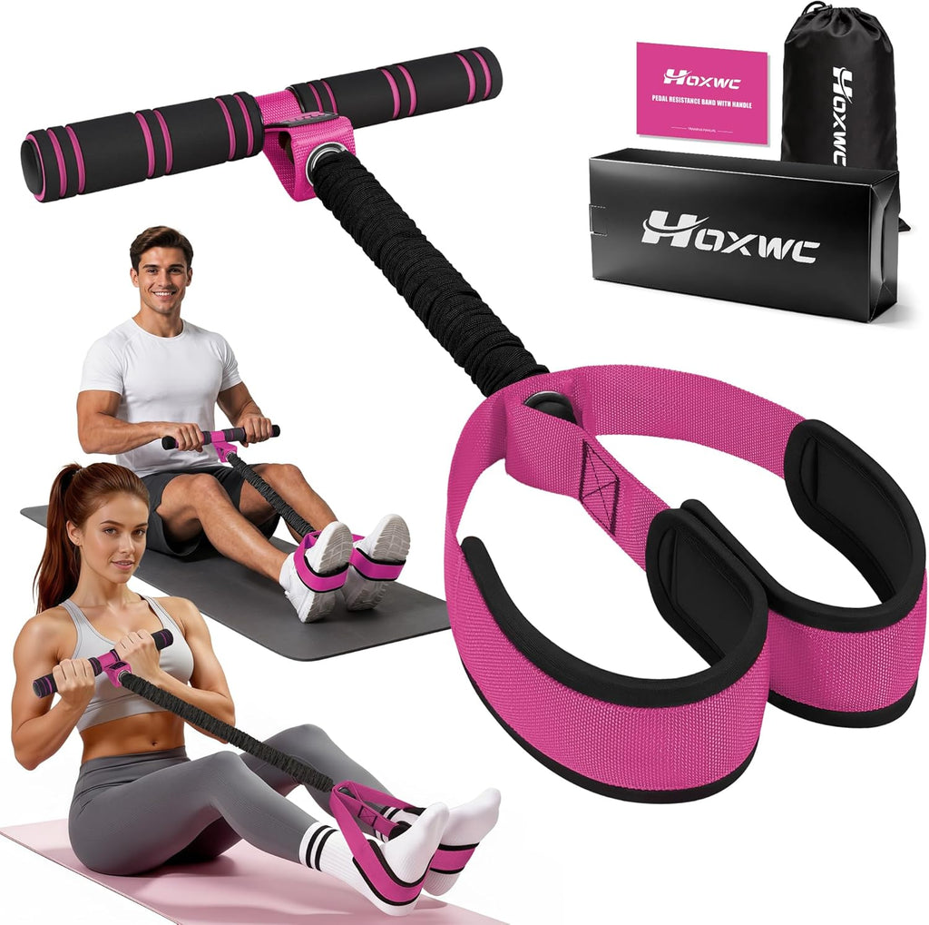 Multifunction Pedal Resistance Band with Handle, 50LBS Foot Pedal Resistance Bands for Core/Abs, Arm, Waist, Abdomen, Leg Workout, Portable Sit up Exercise Equipment for Women