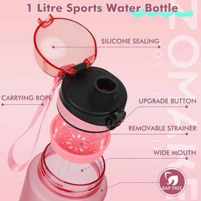 32Oz Motivational Water Bottle with Times to Drink,Time Marker &amp; Removable Strainer,Fast Flow,Leakproof Tritan BPA Free Non-Toxic Water Jug for Fitness,Gym,Sports…