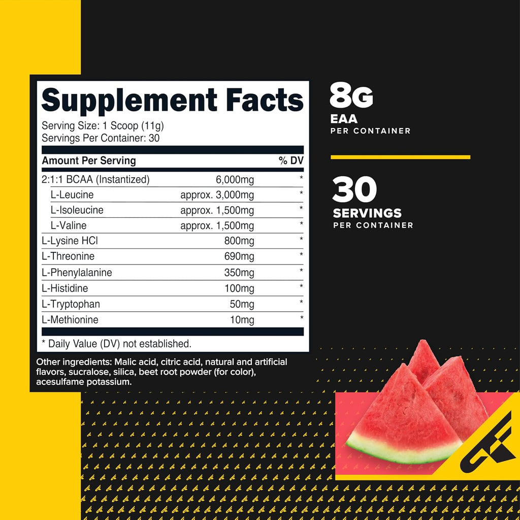 EAA Powder (Watermelon) 30 Servings, Gluten Free | Essential Amino Acids for Pre/Intra Workout and Recovery, Gmo-Free
