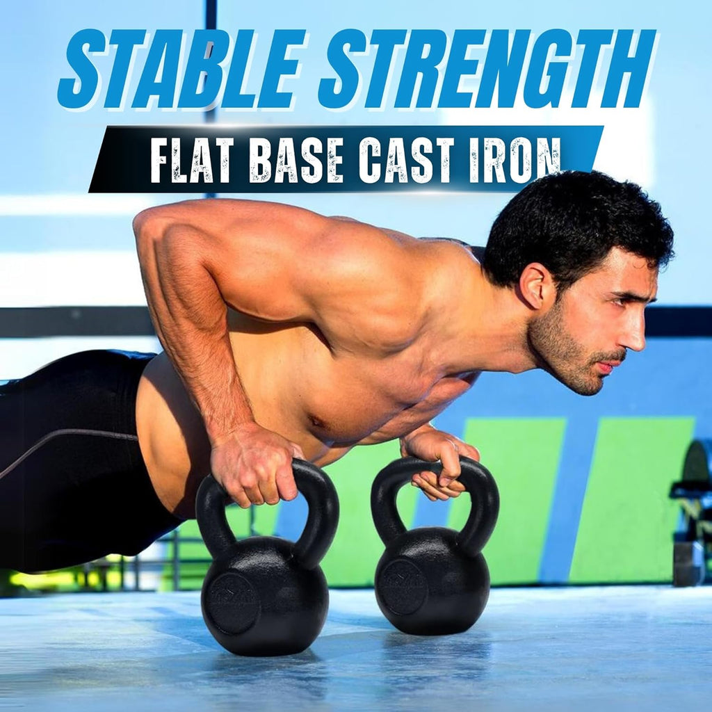 Kettlebell Sets, 5 - 10 - 15 - 20 - 25 - 30 LB Cast Iron Strength Training Kettlebells, Wide Handles & Flat Bottom, Multi-Level from Beginners to Pros for Strength Training & Home Gym