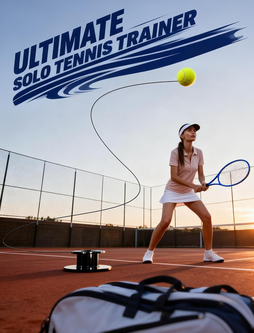 Professional Tennis Trainer - Full Metal Portable Solo Rebounder with 3 High-Elastic String Balls, Ideal for Adults, Kids, Beginners & Advanced Players