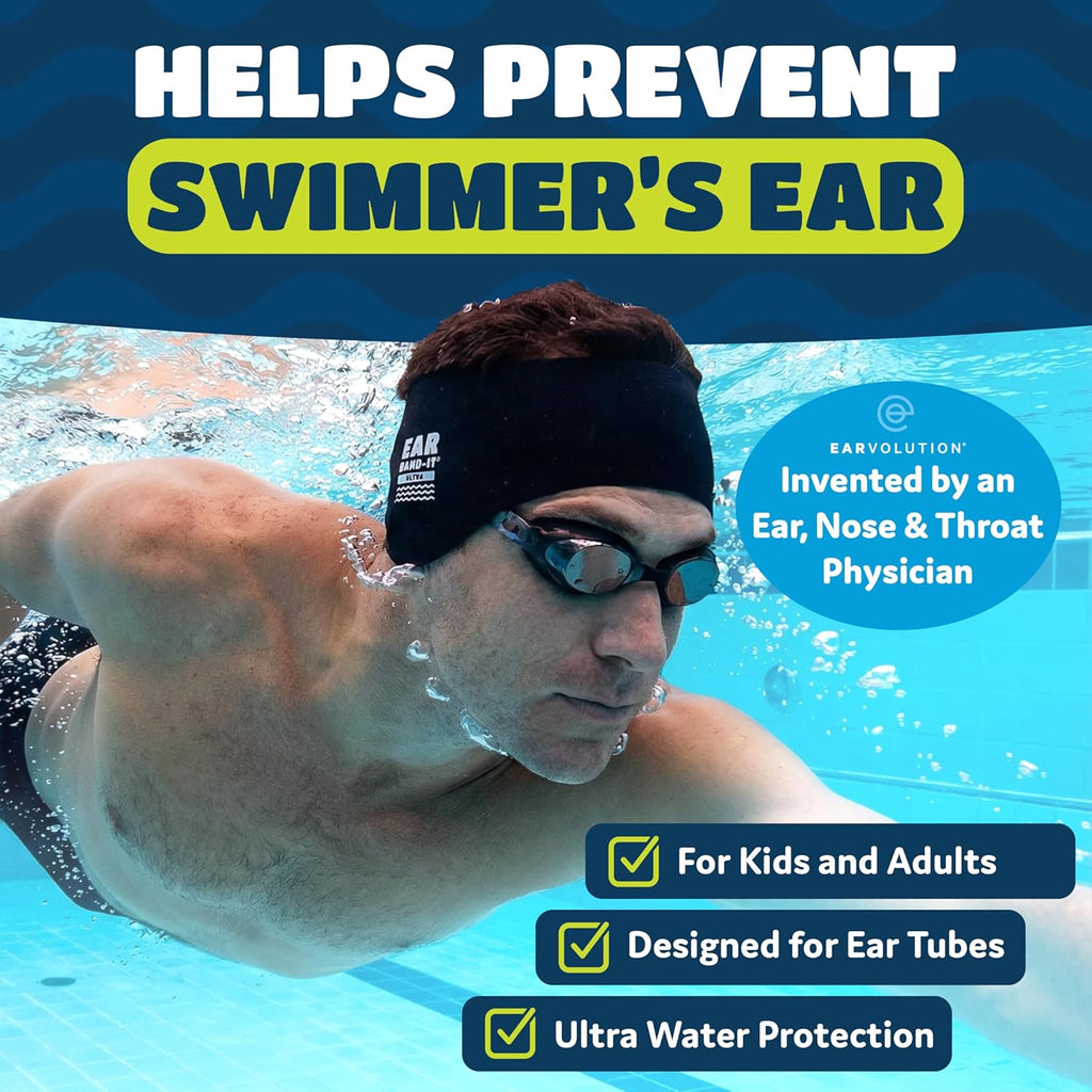Earvolution  Ultra Swimming Headband for Kids and Adults - Invented by Ear, Nose, and Throat Physician - Custom Anti-Slip Grip Neoprene Maximizes Protection, 13 Color Options, 3 Sizes