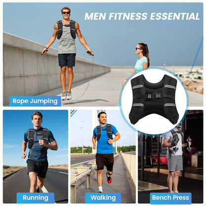 Weighted Vest 8 Lb Weight Vest for Woman Men Sport Weighted Vest with Reflective Stripe Adjustable Buckle Straps Back Black Mesh Pocket for Strength Training Running