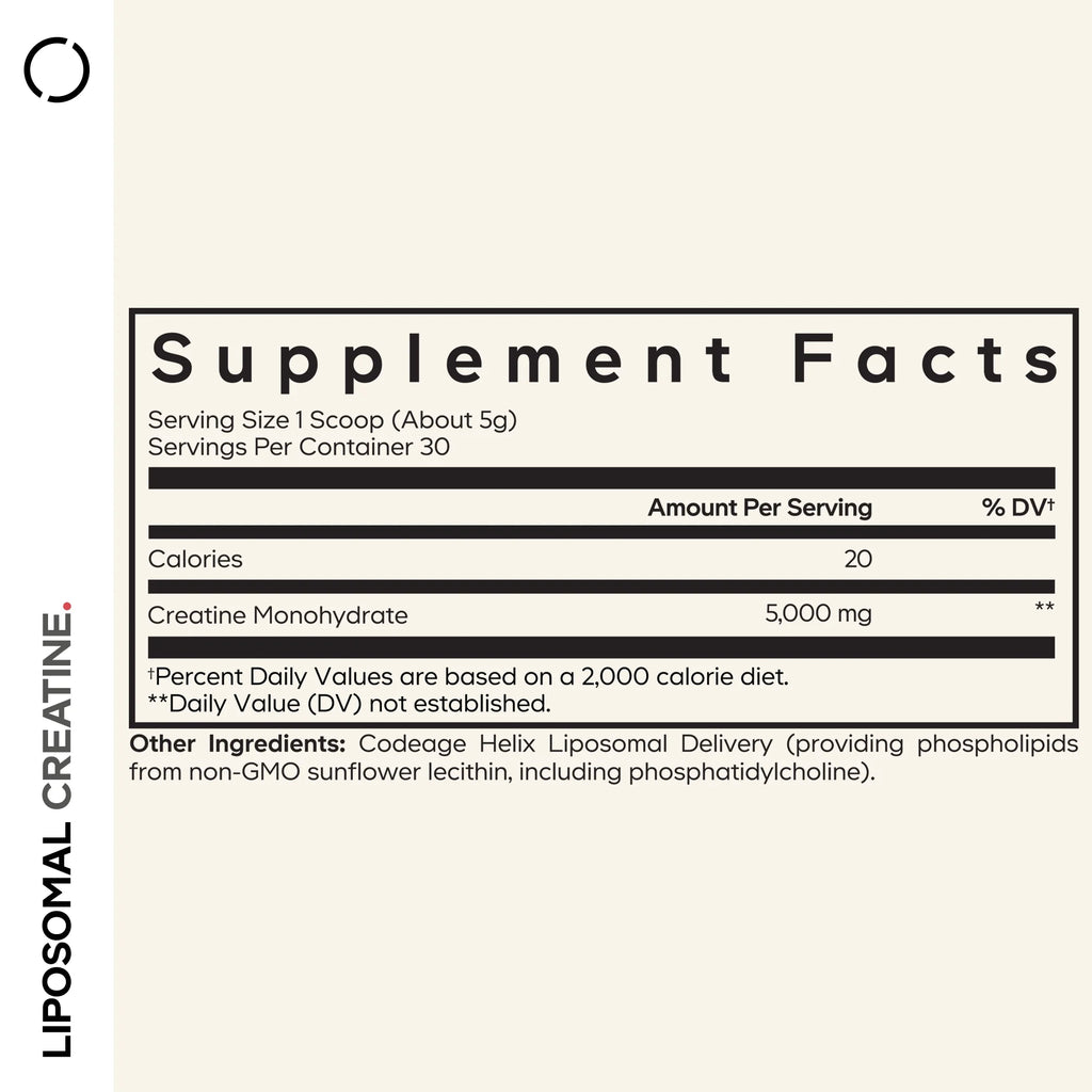 Liposomal Creatine Monohydrate Powder Supplement, Unflavored, 1-Month Supply, 30 Servings