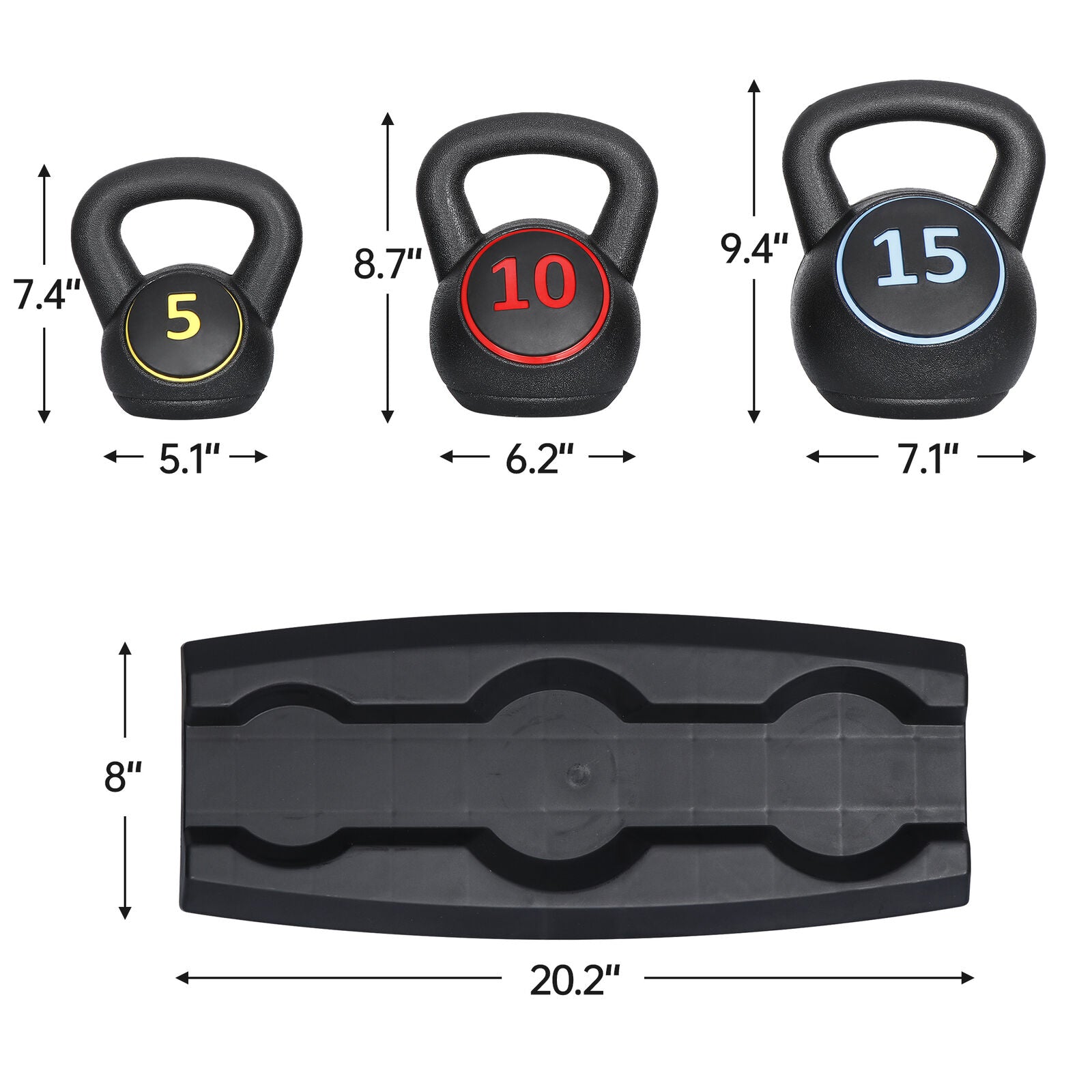 3-Piece Kettlebell Set with Storage Rack Exercise Fitness Weights Indoor Gym
