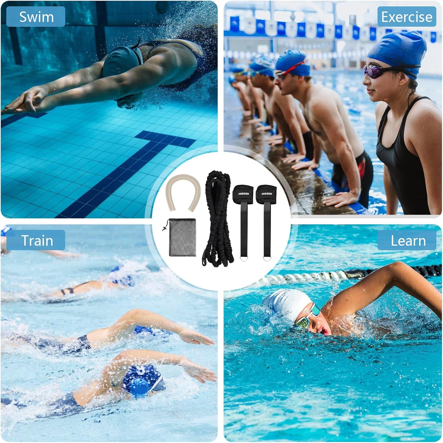 Swimming Training Belt - 4M Tether for Swim in Place, Stationary Harness, Aquatic Resistance Belt