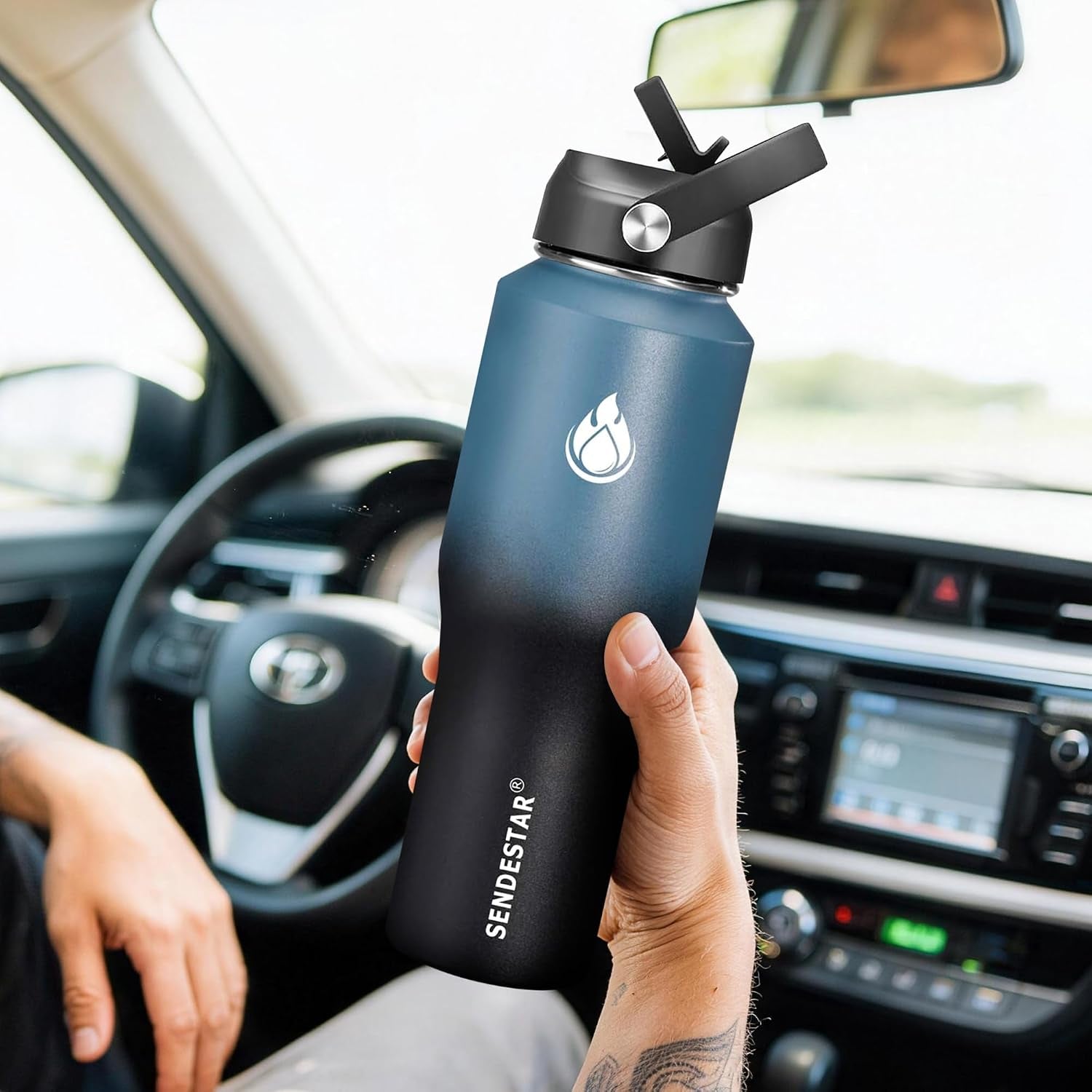 Water Bottle 32Oz,2 Lids(Straw Lid),Wide Mouth Stainless Steel Vacuum Insulated Double Wall Keep Liquids Cold or Hot All Day,Sweat Proof Sport Design,Fit Car Cup Holder
