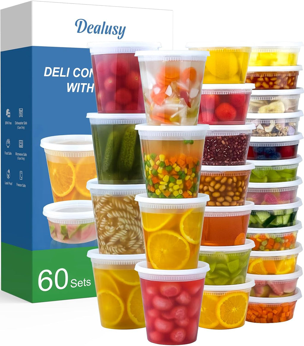 60 Set Deli Containers with Lids, 32/16/8 Oz X 20 Set Each | Leak-Proof BPA Free Plastic Take Out Bowls, Food Storage Containers for Takeout, Freezer, Microwave & Dishwasher Safe