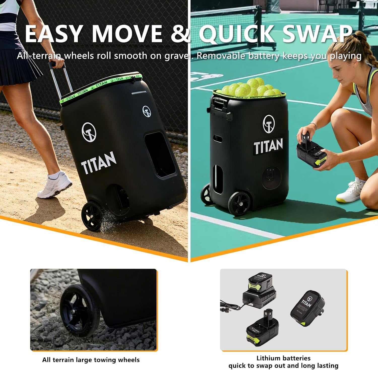 Titan ONE Pickleball Machine with Internal Oscillation & Free App | for Coaches, Clubs & Solo Practice, 85 to 240 Ball Capacity, Portable with Trolley Handle