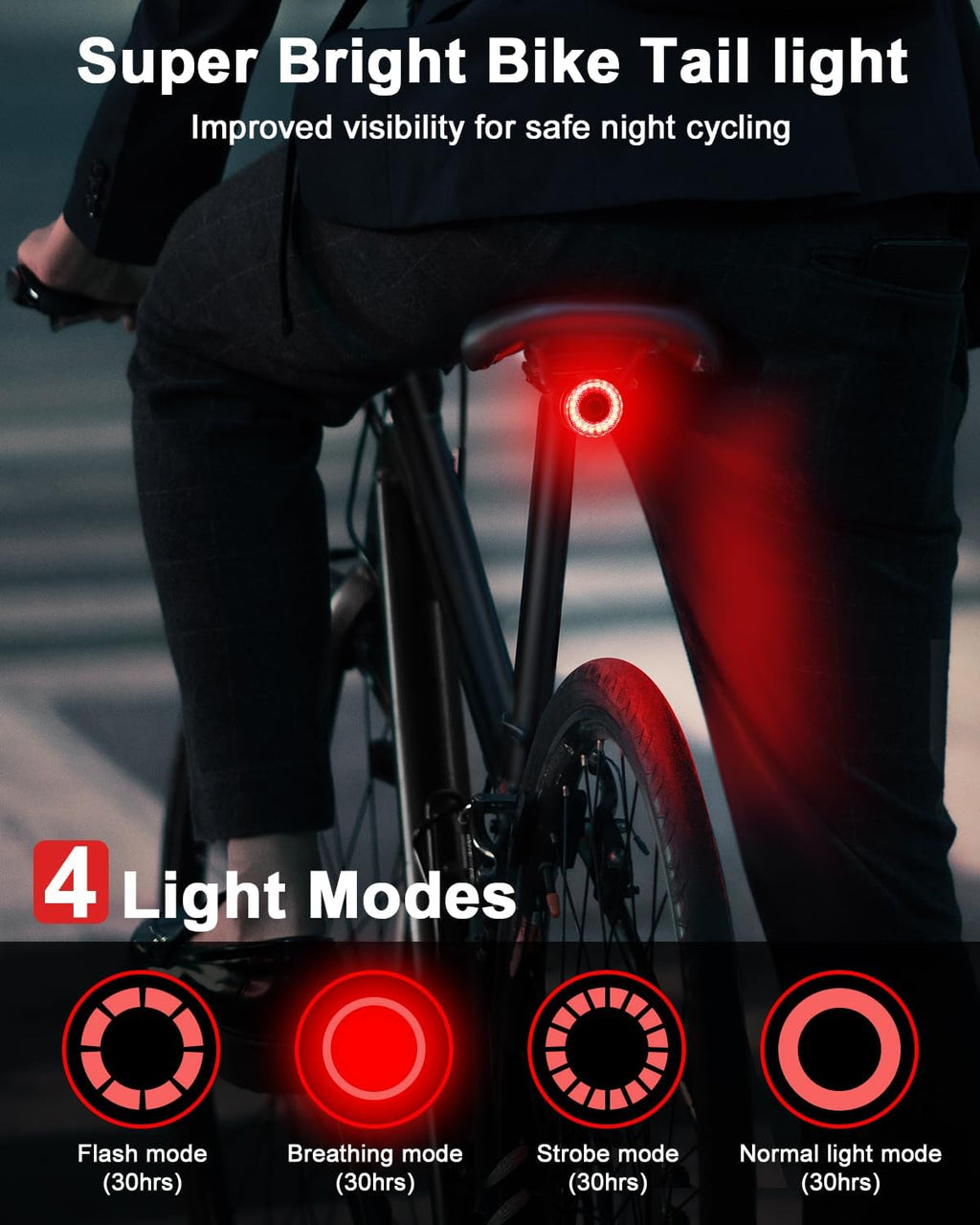 Smart Bike Tail Light Brake Sensing Rear Lights, Bike Lights for Night Riding Rechargeable Auto On/Off, Ultra Bright Bicycle Light Waterproof, LED Cycling Safety Warning Taillight Accessories