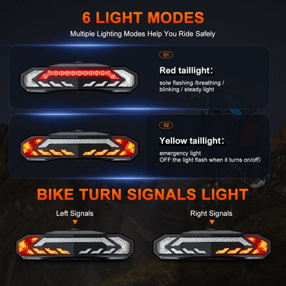 Rockbye Bike Front Light with Horn Alarm Remote Control IPX5 Bicycle Tail Headlight with Turn Signal Brake Light Rechargeable