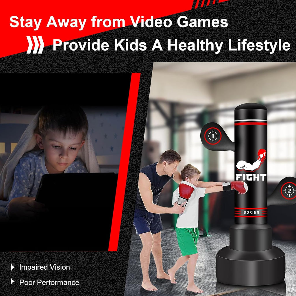 Heavy Punching Bag for Adults Teens, 70” Boxing Bag with Gloves, Pump | Punching Bag with Gloves, Pump and Jump Rope, Boxing Reflex Ball, Women Men Kickboxing Bags for Training MMA Fitness Home Gym