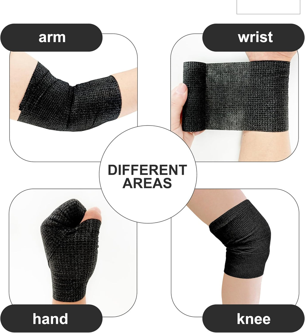 4" X 5Yd Self Adhesive Bandage Wrap Non-Woven Elastic Sports Tape | 8-Pack Medical Vet Wrap Cohesive Bandage Wrap Breathable, Waterproof, for Wrist Ankle Tattoo Grip, Black