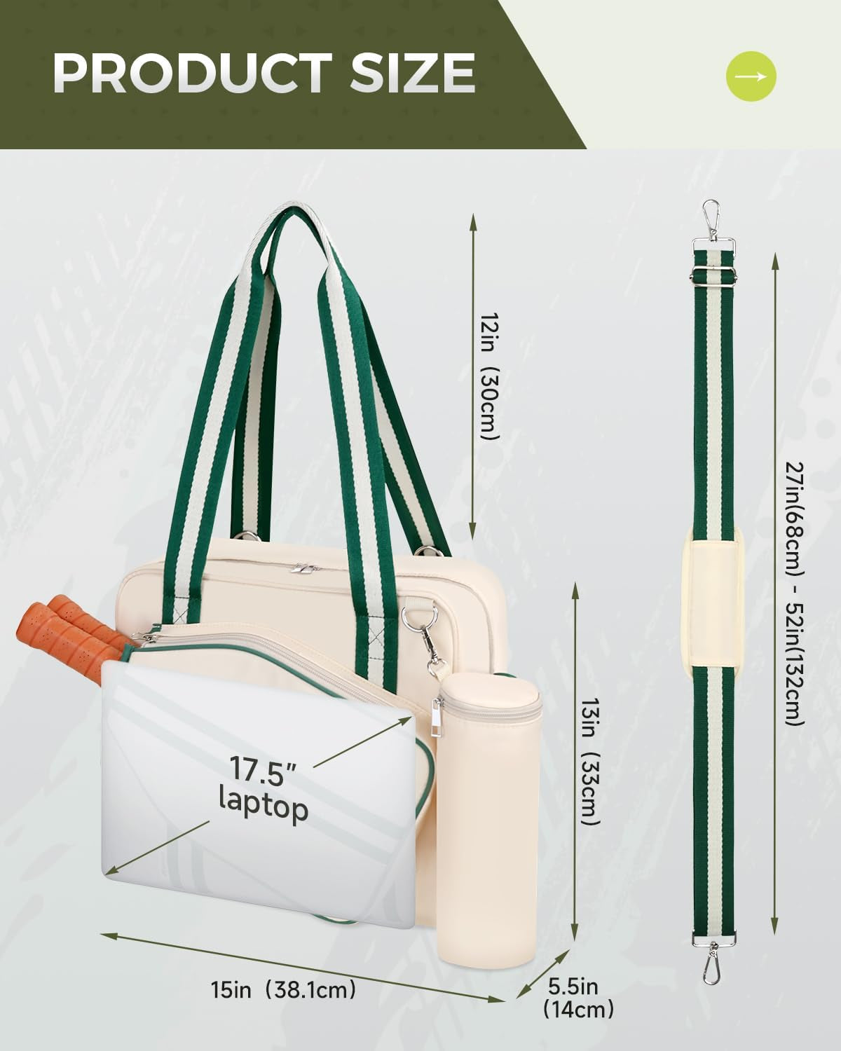 Pickleball Tote Bag for Women Men with Paddle Cover Pocket External Ball Bag and Adjustable Shoulder Strap Fence Hook