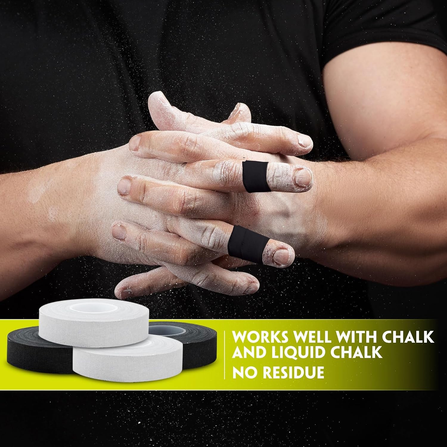 Finger Tape 2, 3, 6 or 12 Pack Black or White | Residue Free Skin Friendly Strong Athletic Sports Tapes | 0.5” X 45 Ft for BJJ Jiu Jitsu Grappling MMA Knob Tape Weight (Black, 3 Pack)