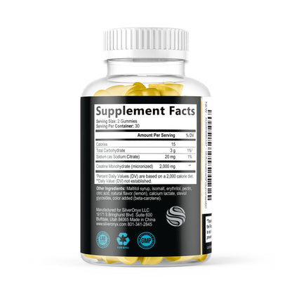 Creatine Gummies - 1G (1000Mg) per Gummy Creatine Monohydrate - Best Micronized, Sugar Free Creatine Chewable for Men &amp; Women - Supports Lean Muscle, Strength, Energy &amp; Endurance - 60 Lemon Gummies