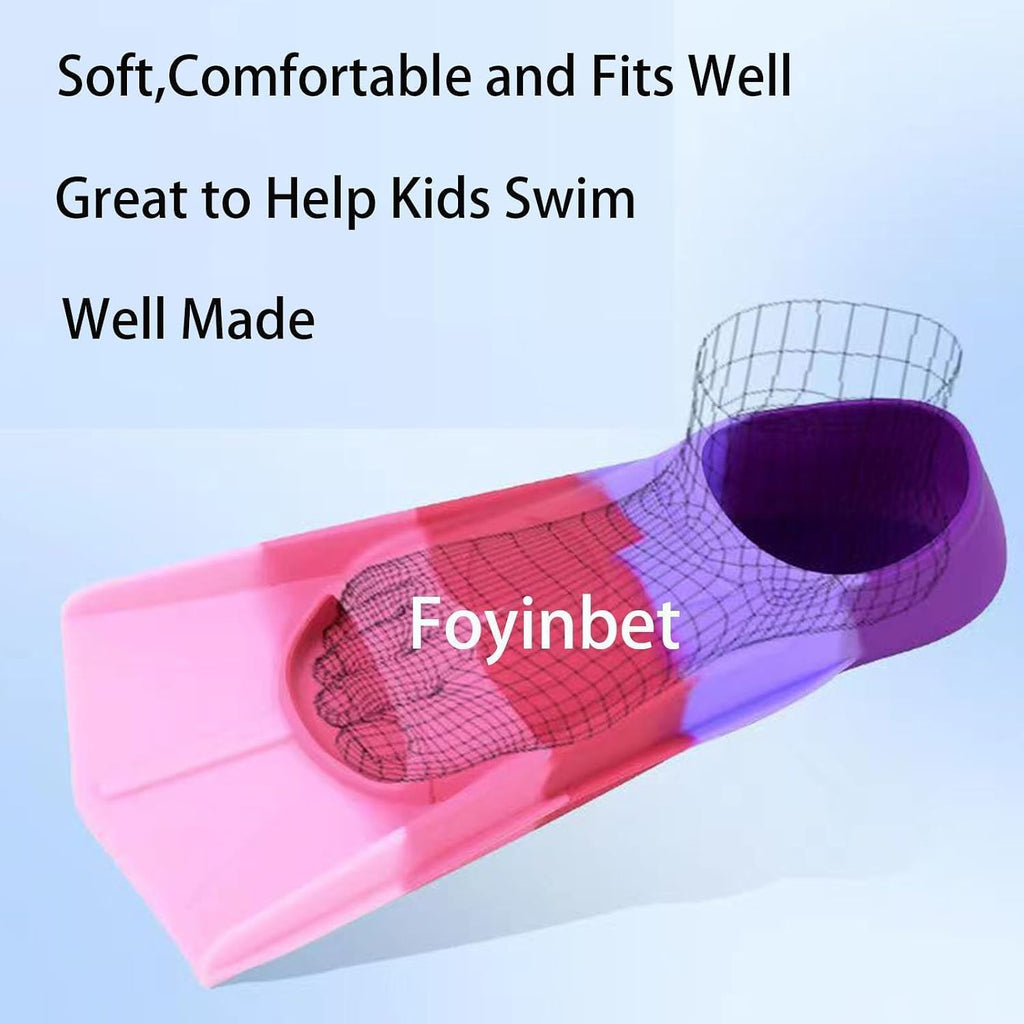 Kids Swim Fins Youth Short Blade Swimming Training Flippers | Snorkeling Diving Travel Size Fins for Children Girls Boys Beginners,Lap Swimming,Comfortable Silicone Flippers with Mesh Bag