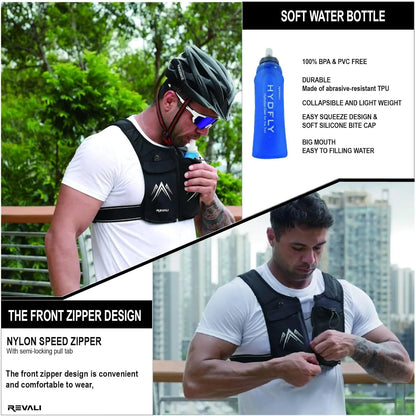 Running Vest, Zip Reflective Running Vests with 500Ml Hydration Bottle, Adjustable Waistband &amp; Breathable Material, Chest Pack Gear Phone Holder for Running, Men &amp; Women