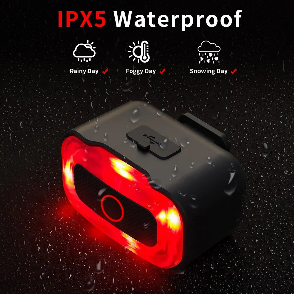 A07 Smart Bike Tail Light Brake Sensing Rear Lights Auto on off USB C Rechargeable Safety Warning Cycling Lights