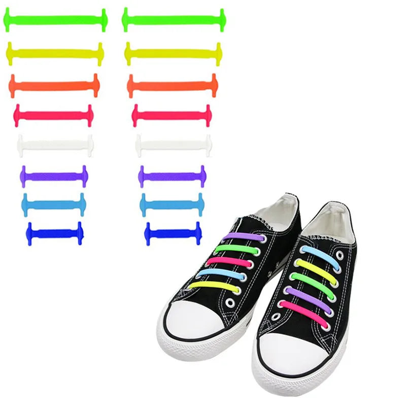 16Pcs/Lot Silicone Shoelaces No Tie Shoelaces 12 Colors Elastic Lace Shoelace Creative Lazy Silicone Laces Rubber Lace
