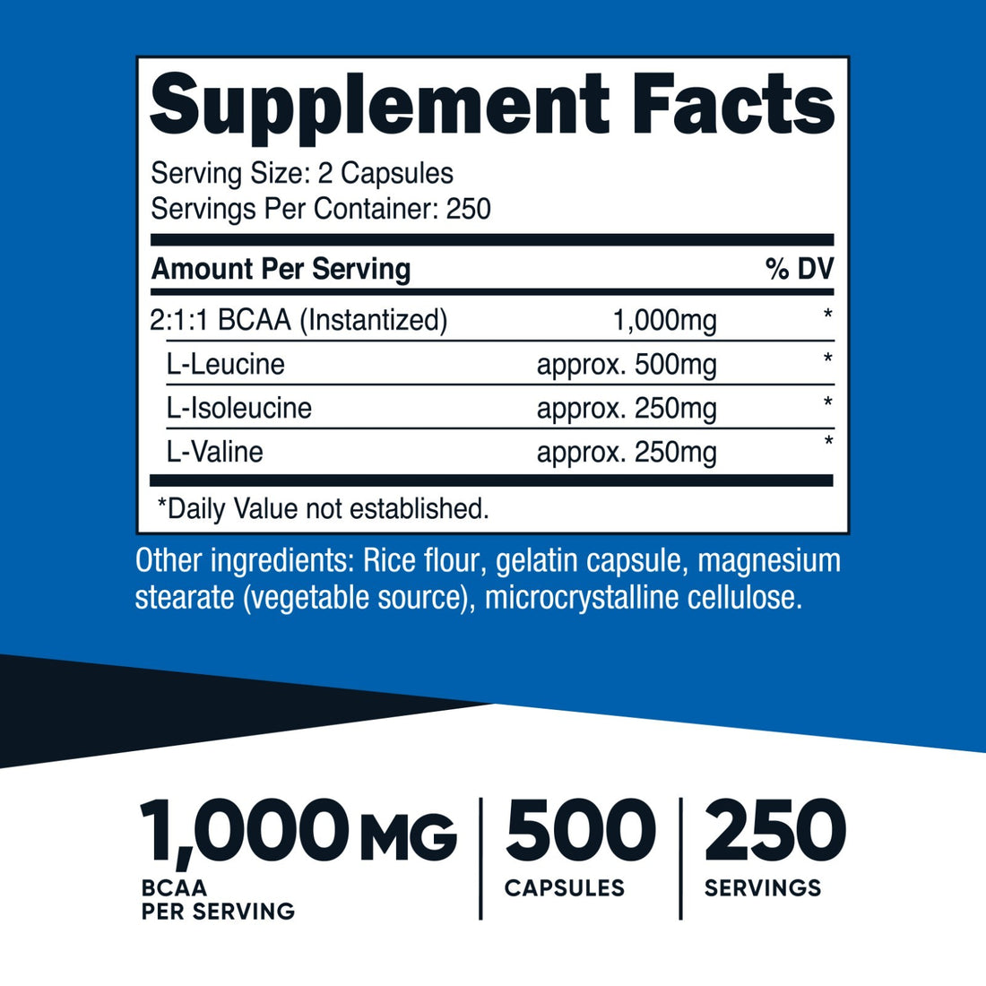 Nutricost BCAA Capsules 2:1:1 500Mg, 500 Capsules