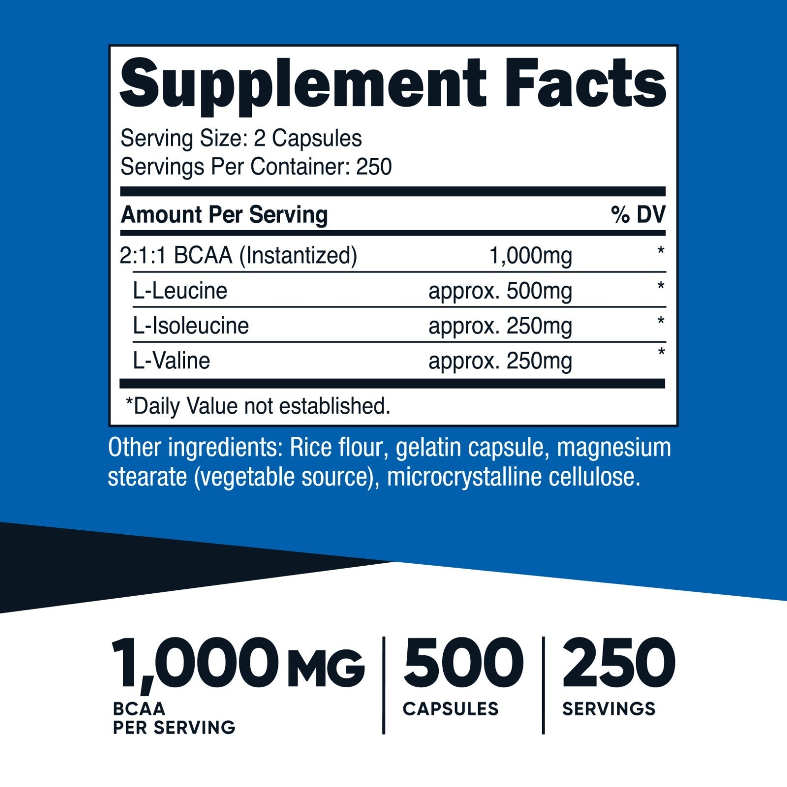 Nutricost BCAA Capsules 2:1:1 500Mg, 500 Capsules