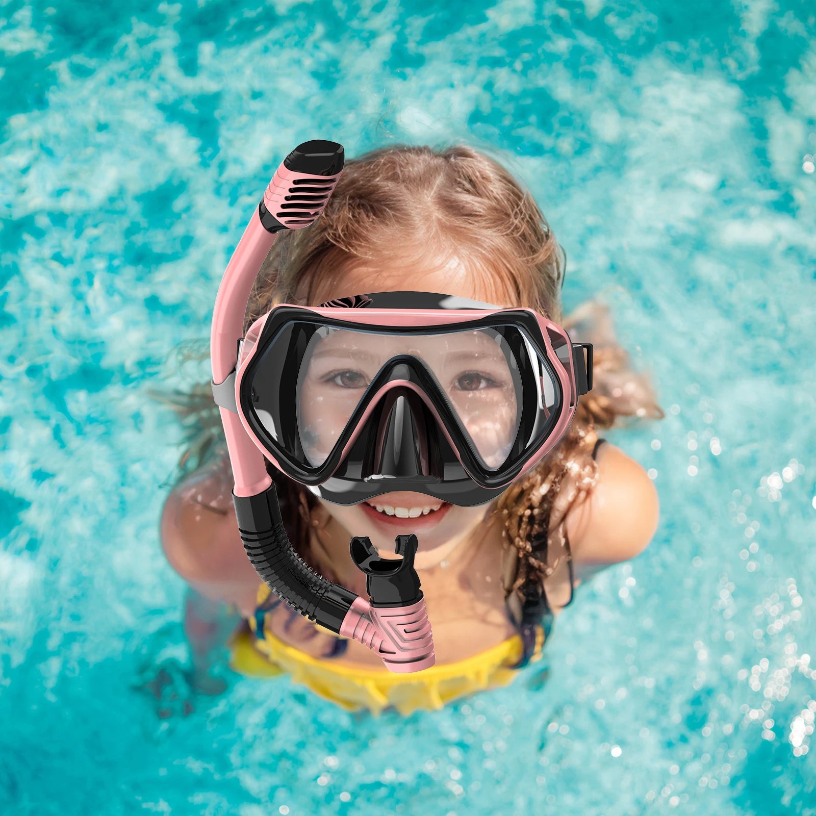 Diving Snorkeling Mask Set for Kids Swimming Mask Child Free Diving Snorkel Mask Anti-Fog Swim Goggles with Nose Cover Big Frame