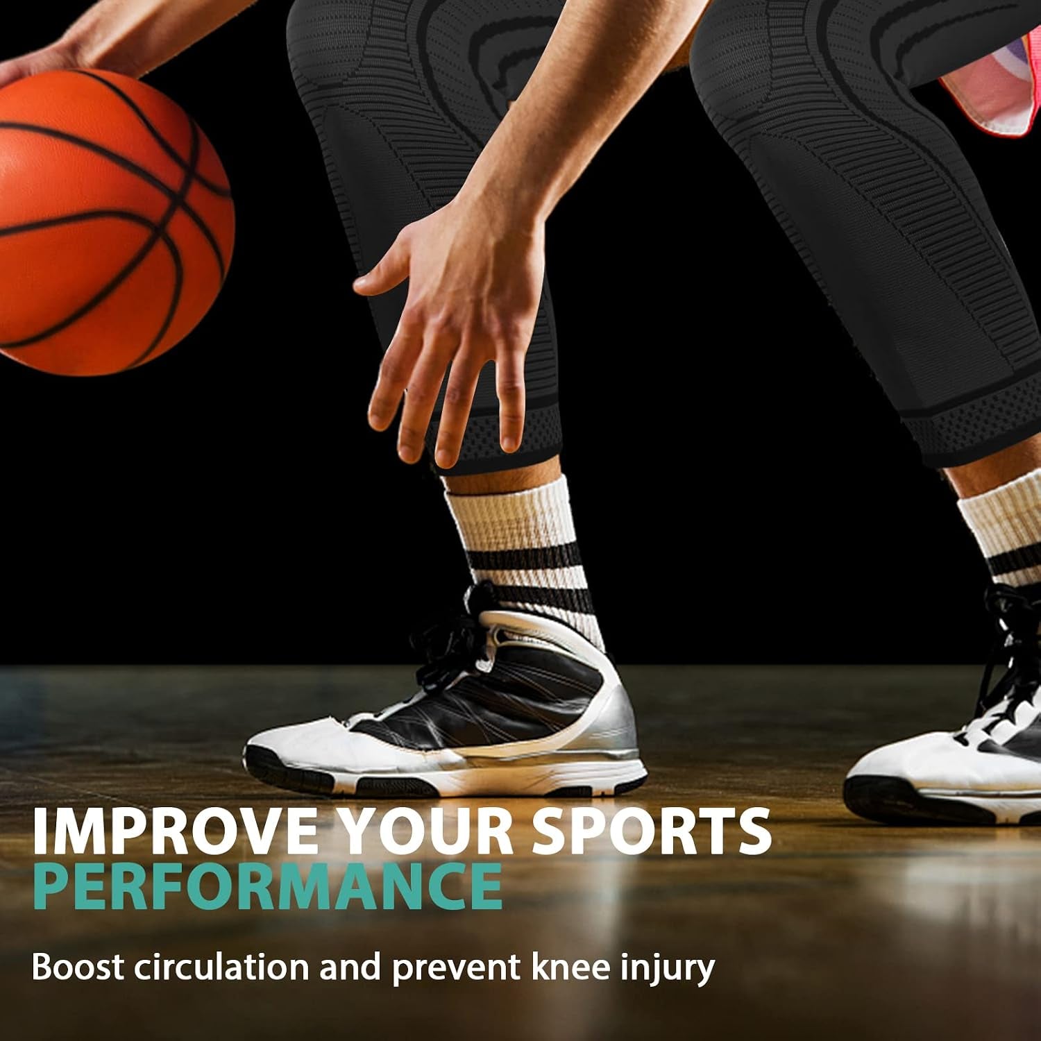 2 Pack Full Leg Compression Sleeves, Long Knee Brace Support for ACL,PCL, Meniscus Tear, Arthritis, Tendinitis,Men and Women (Black, Medium)