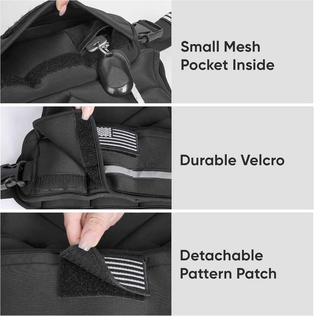 Adjustable Weighted Vest, 4-10Lb/12-18Lb/20-32Lb Vest with 6 Ironsand Weights and Large Pocket, Weight Vest for Men Women Strength Training, Running, Walking