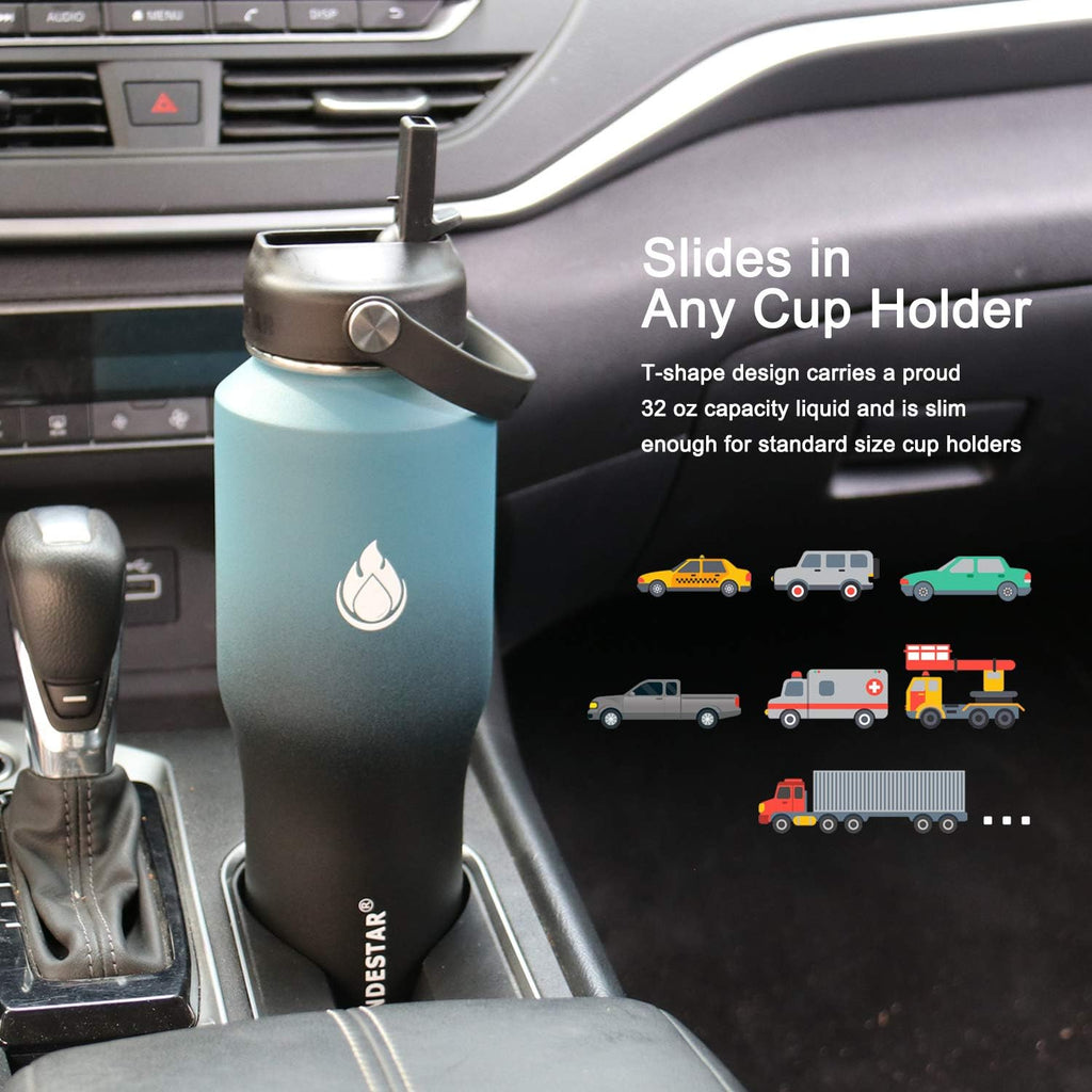 Water Bottle 32Oz,2 Lids(Straw Lid),Wide Mouth Stainless Steel Vacuum Insulated Double Wall Keep Liquids Cold or Hot All Day,Sweat Proof Sport Design,Fit Car Cup Holder