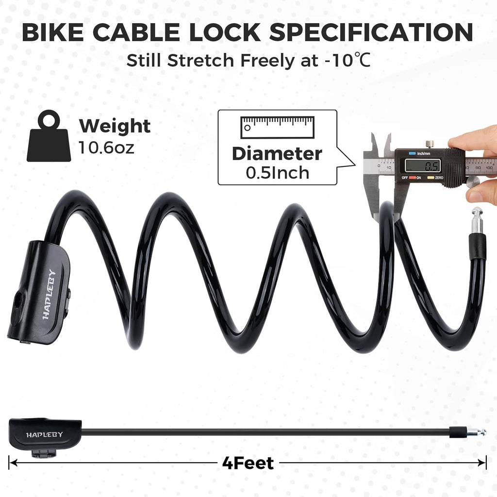 Premium Bike Lock with 2Pcs Keys, Professional Bike Cable Lock of 4 Feet, Heavy Duty Bicycle Lock Cable for Strong Anti-Theft, Come with 1PCS Mounting Bracket