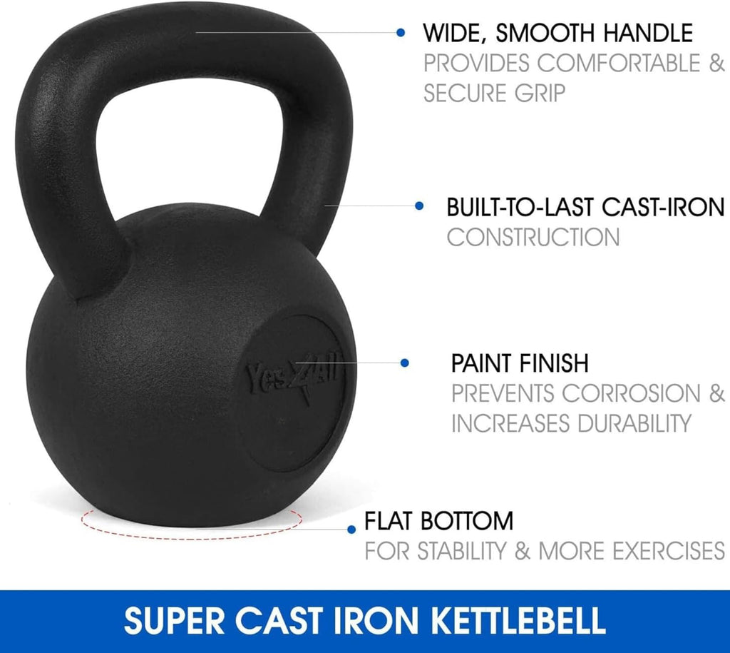 Kettlebell Sets, 5 - 10 - 15 - 20 - 25 - 30 LB Cast Iron Strength Training Kettlebells, Wide Handles & Flat Bottom, Multi-Level from Beginners to Pros for Strength Training & Home Gym