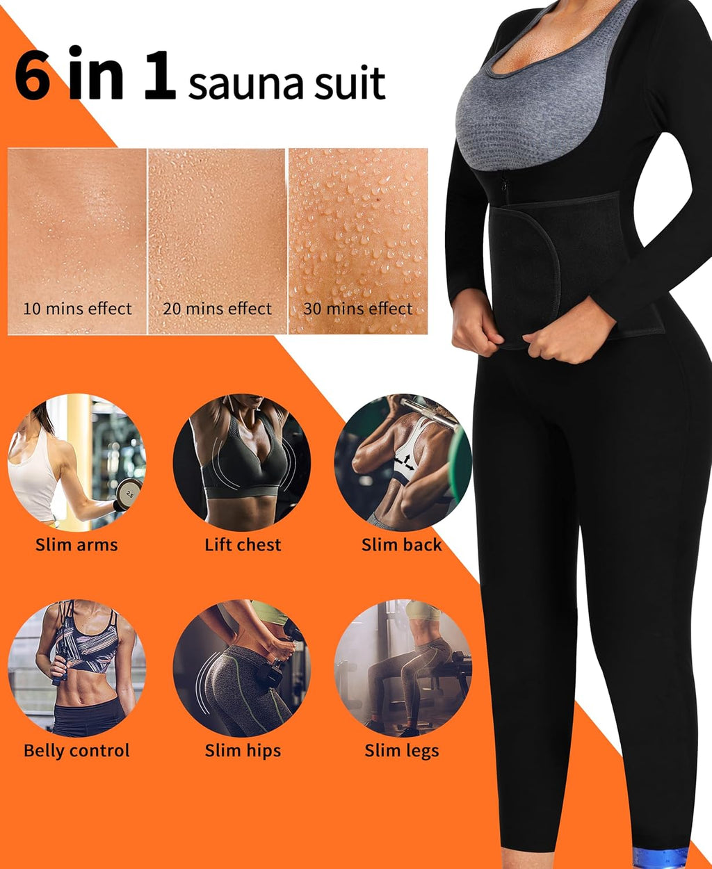 Women Sauna Jumpsuit Sweat Suit Full Body Heat Trapping Workout | Adjustable Waist Trainer,Breathable Armpit and Crotch Keep You Dry,Pu Material Heat Gathering When Exercise