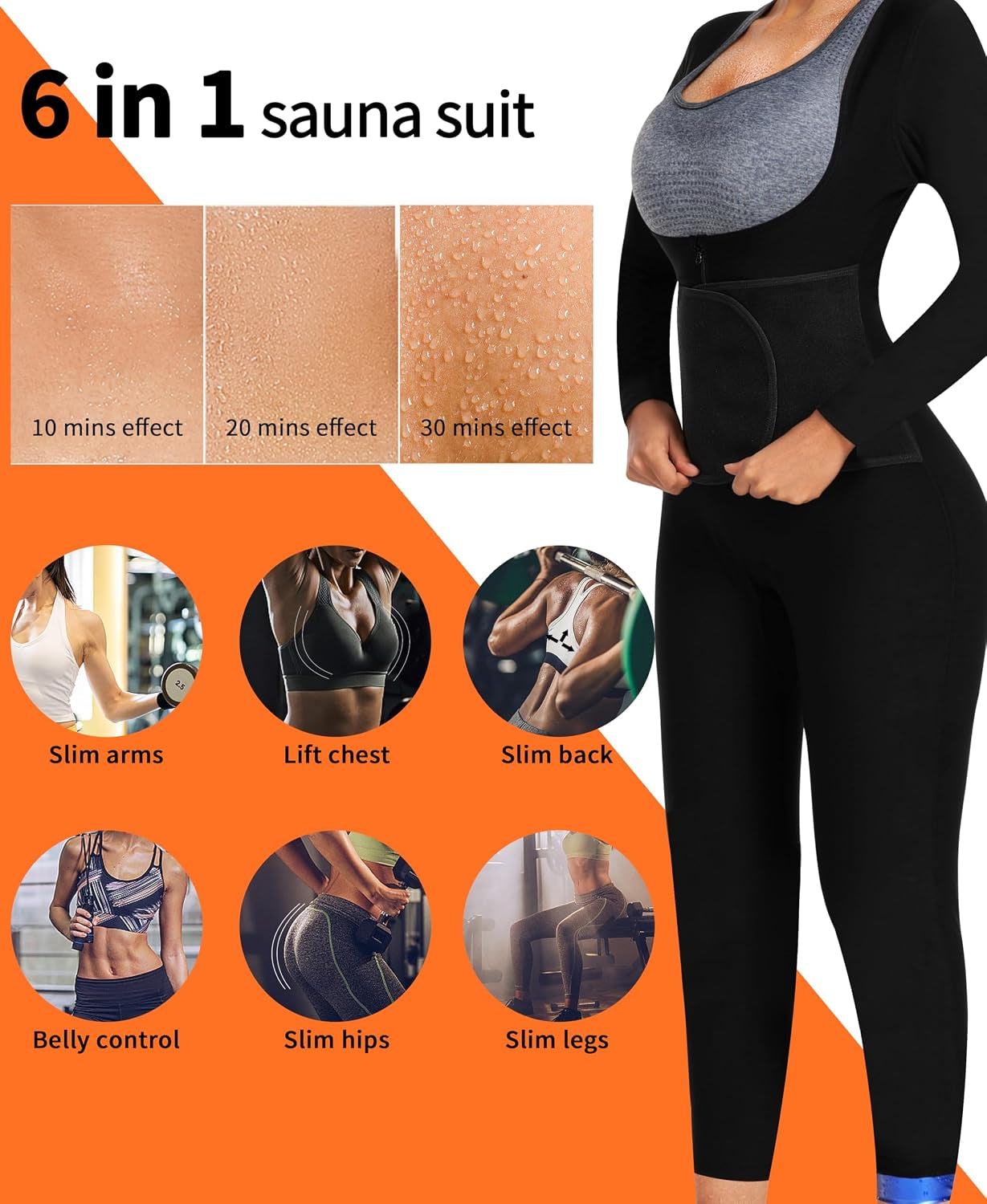 Women Sauna Jumpsuit Sweat Suit Full Body Heat Trapping Workout | Adjustable Waist Trainer,Breathable Armpit and Crotch Keep You Dry,Pu Material Heat Gathering When Exercise