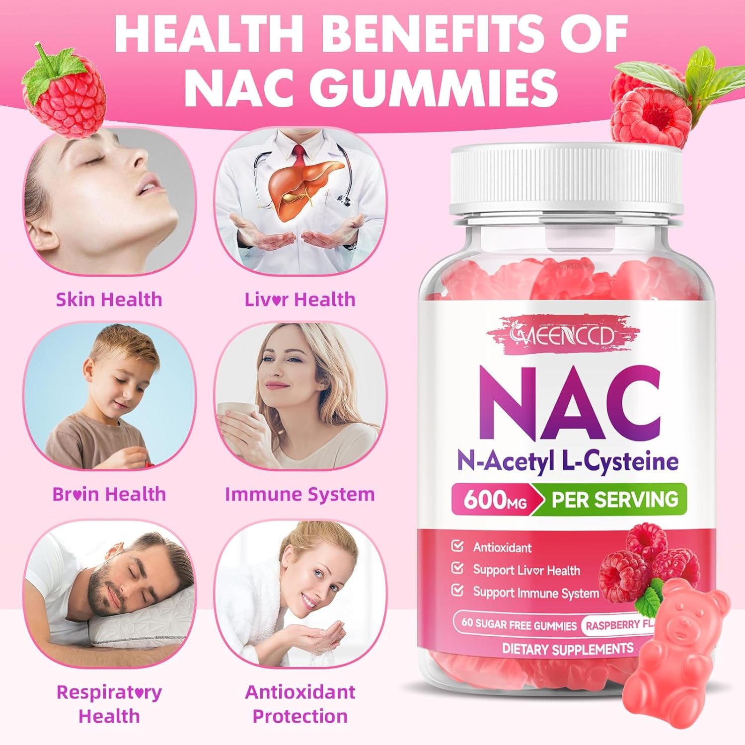 NAC Gummies, N Acetyl Cysteine 600Mg, NAC Supplement for Antioxidants &amp; Immune S