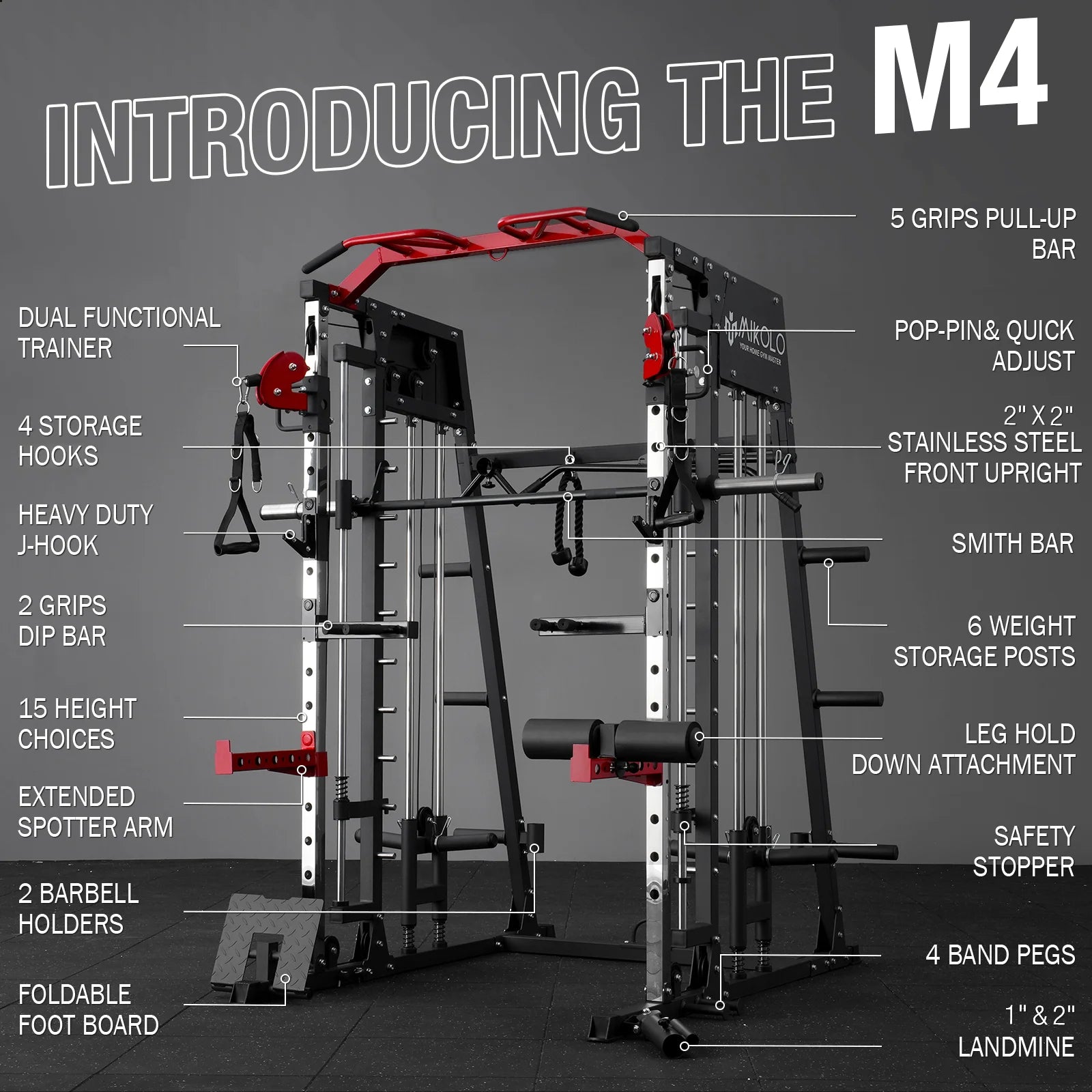 Smith Machine Home Gym, 2200 Lbs Power Rack Cage with Cable Crossover, Smith Cage with Ultimate Home Package