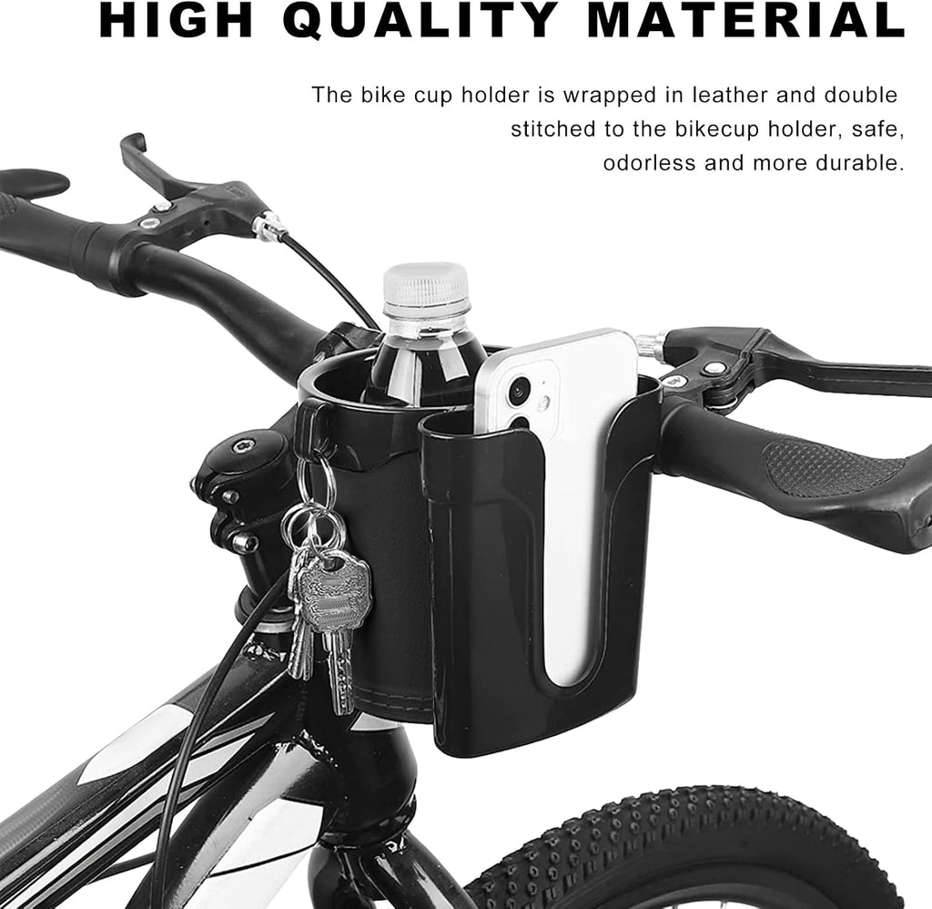 Bike Cup Holder, Bicycle Handlebar Water Bottle Holders with Cell Phone Keys Holder, Universal Drink Bottle Cage for Bike Motorcycle Scooter Stroller Walker Wheelchair (Black)