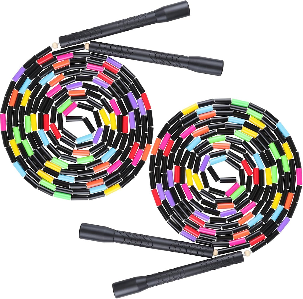 16.5FT Double Dutch Jump Ropes for Adults Kids 2-PACK | Rainbw Long Jump Rope, 1” Beaded Jump Rope for Fitness, Segmented Skipping Ropes for Exercise Training, Tangle-Free