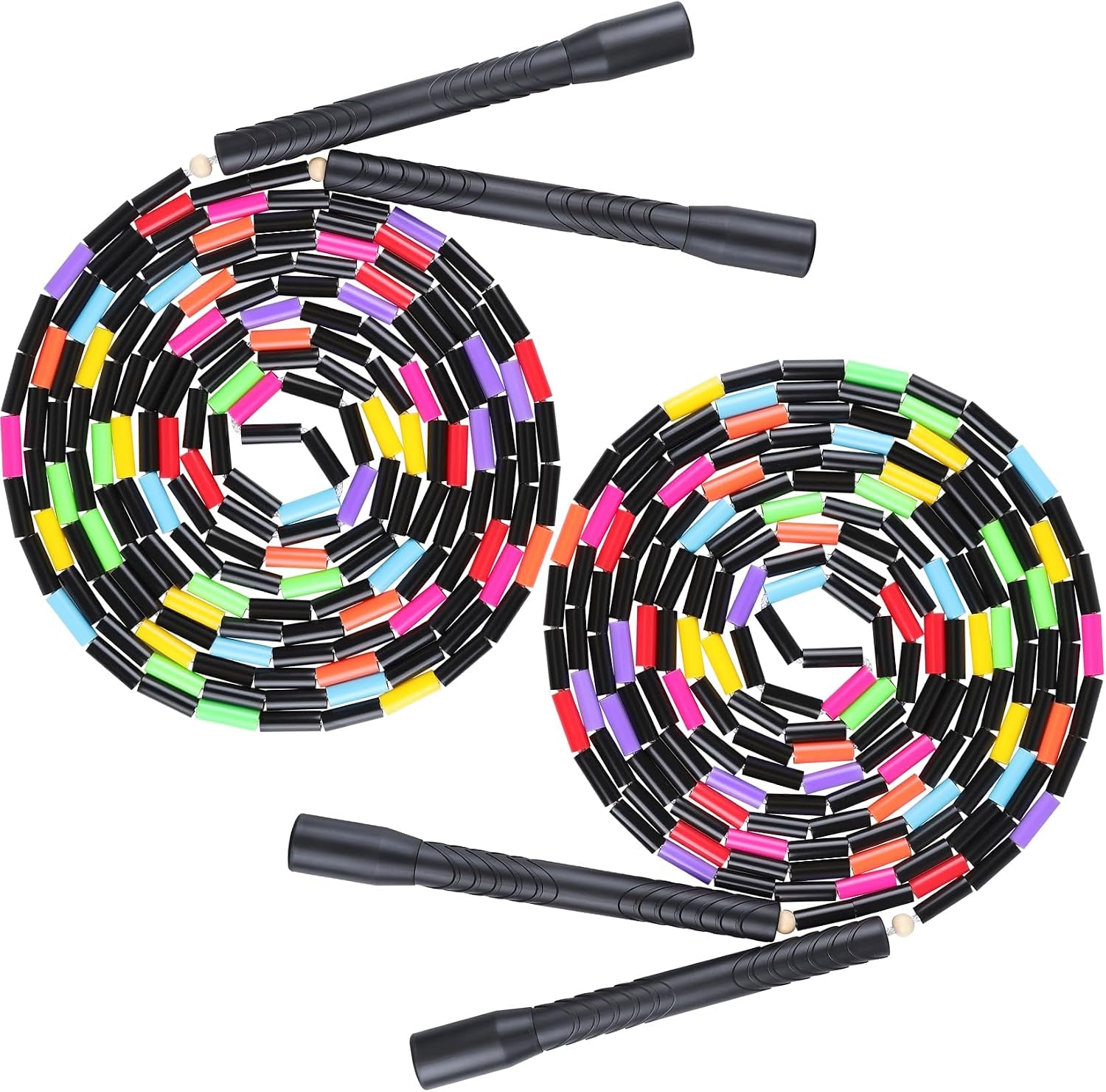 16.5FT Double Dutch Jump Ropes for Adults Kids 2-PACK | Rainbw Long Jump Rope, 1” Beaded Jump Rope for Fitness, Segmented Skipping Ropes for Exercise Training, Tangle-Free