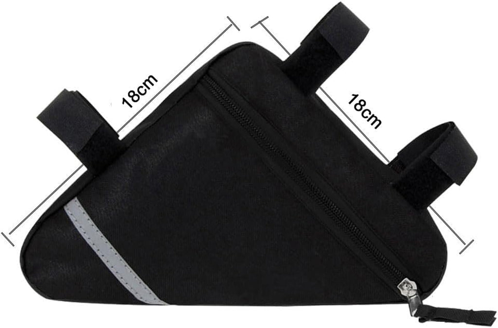 2 Pieces Bike Triangle Bag, Bicycle Front Frame Triangle Bag (Black) | Waterproof Nylon Cycling Triangle Storage Bag with Double-Sided Reflective Decoration, for MTB Road Bike