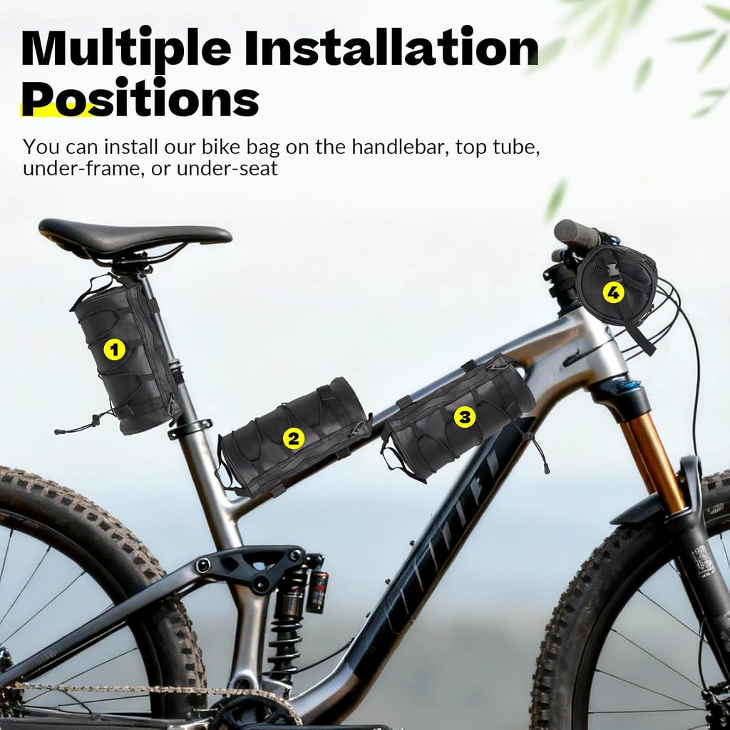 Bike Handlebar Bag, 2.5L Black Waterproof Bicycle Frame Front Bag, Multiple Bike Storage Roll Bag Bicycle Accessories with Shoulder Strap for Mountain Road Bikes
