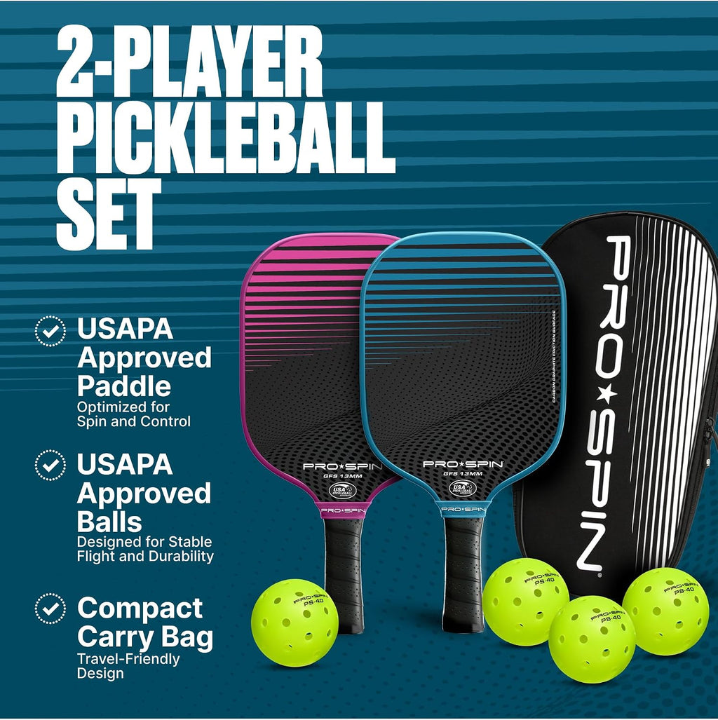 Carbon Fiber Pickleball Paddles Set of 2 | Lightweight Pickleball Set with Indoor/Outdoor Balls and Bag – Durable Pickle Ball Paddle Gift for Men, Women & Families